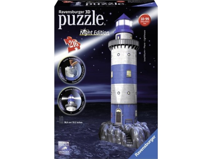 Ravensburger 12577 Puzzle 3D Maják v příboji noční edice 216 dílků