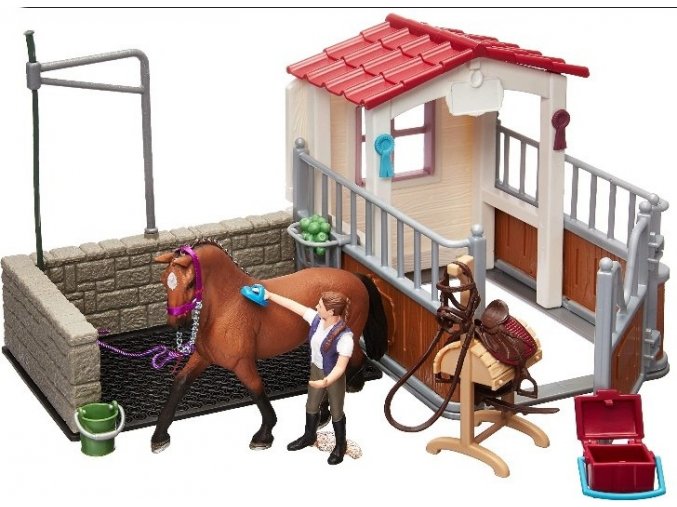 Schleich 42404 Mycí kout a stáj s klisnou Lusitano a příslušenství