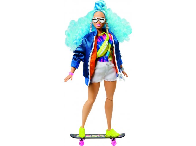 Barbie extra s modrým afro účesem