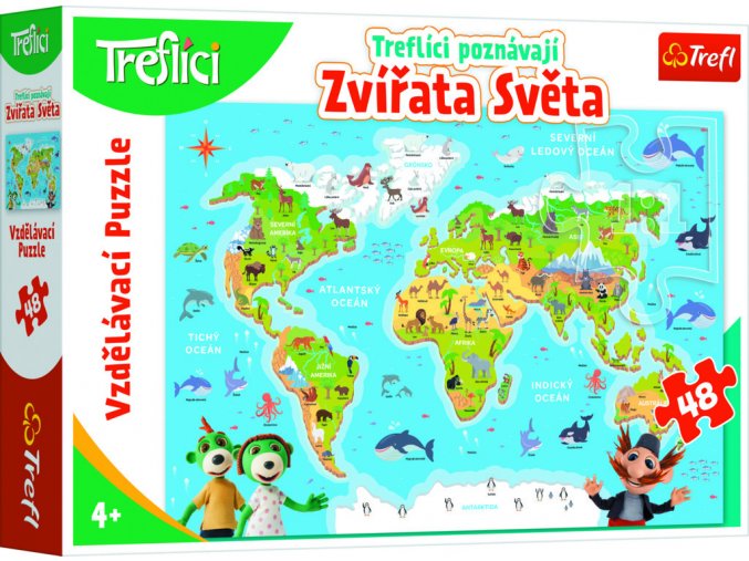 Vzdělávací puzzle 48 - Treflíci poznávají zvířata světa