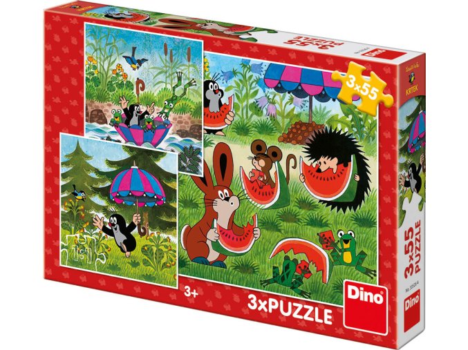 Puzzle 3x55 dílků Krteček a paraplíčko