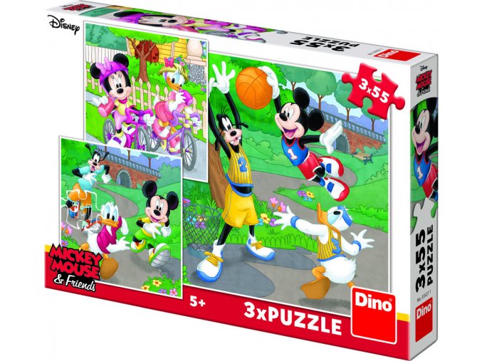 Puzzle 3x55 dílků Mickey a Minnie sportovci