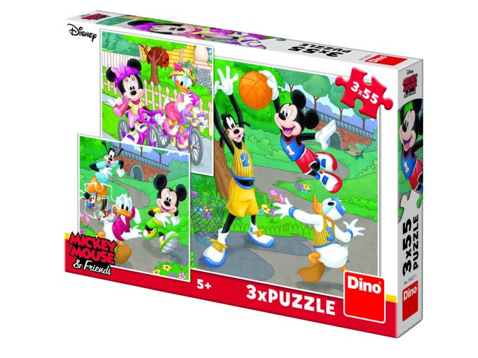 Puzzle 3x55 dílků Mickey a Minnie sportovci