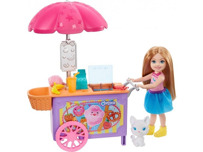 Barbie Chelsea vozík s občerstvením a kočičkou