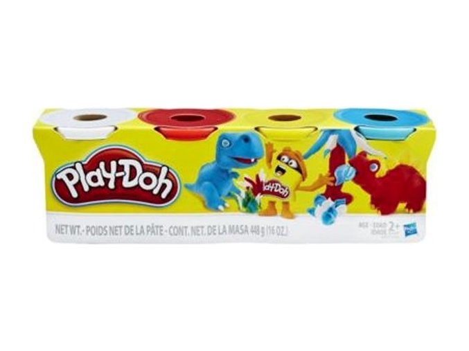 Play Doh balení 4 kelímků, modrá, červená, bílá, žlutá