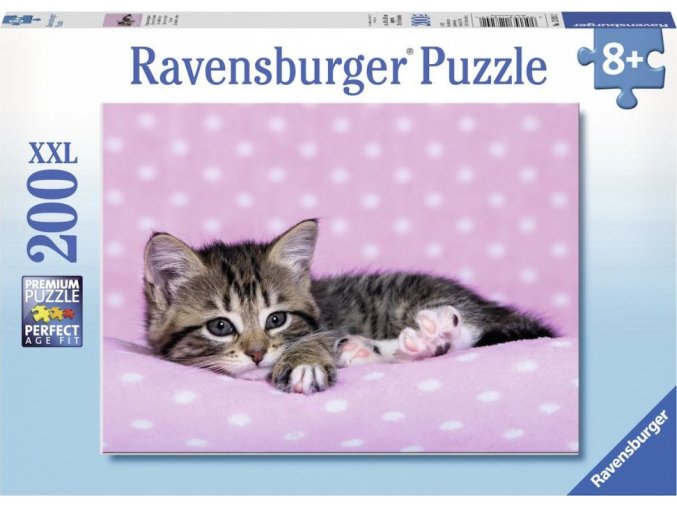 Ravensburger 12824 Roztomilé koťátko na růžové dece 200 dílků