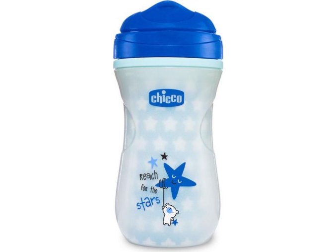 CHICCO Hrneček Shiny termo fluoreskujíci s tvrdým pítkem 266 ml modrý 14m+