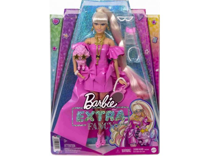 Barbie panenka Extra Fancy Stylová dlouhovláska s růžovým pudlem