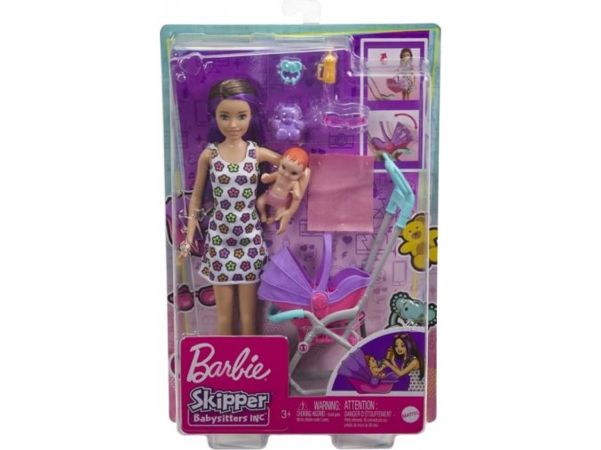 Barbie chůva herní set s kočárkem a miminkem