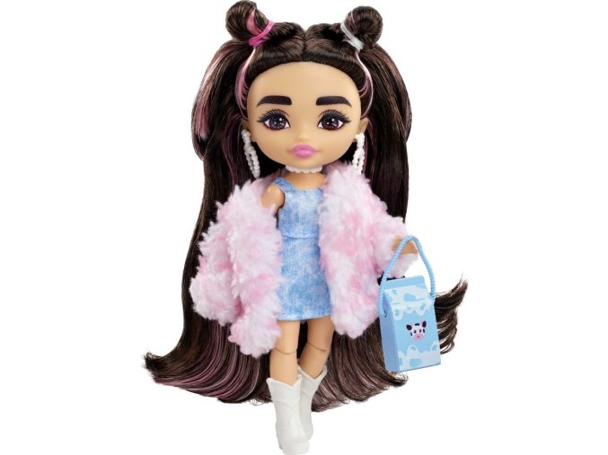 Barbie Extra Mini Puppe Cow Print Furry Jacket