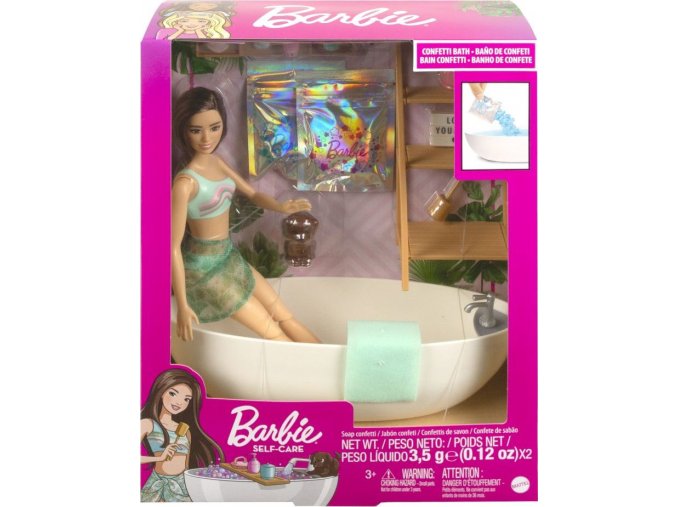 Barbie panenka a koupel s mýdlovými konfetami brunetka