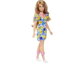 Barbie modelka šaty s modrými a žlutými květinami