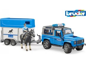 Bruder 02588 Pohotovostní vozidla - Policie Land Rover Defender s vlekem pro koně a koněm
