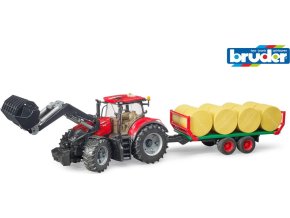 Bruder 03198 Traktor Case IH Optum 300 CVX s čelním nakladačem a přepravníkem na balíky