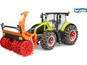 Bruder 03017 Farm - Claas Axion traktor se sněhovými řetězy a radlicí