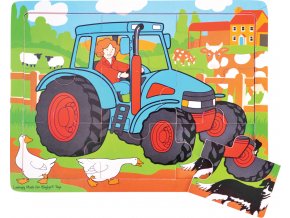 Bigjigs Toys Dřevěné puzzle traktor 9 dílků