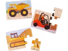 Bigjigs Toys Puzzle 3v1 Stavební stroje