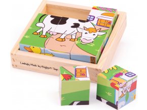 Bigjigs Toys Obrázkové kostky kubusy Zvířátka 9 kostek