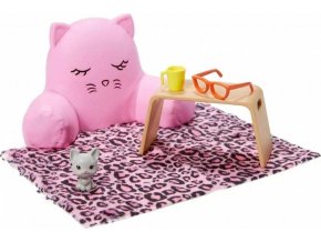Barbie Zvířátko s doplňky - Kočka a piknik v posteli