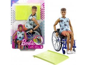 Barbie Ken na invalidním vozíku v modrém kostkovaném tílku