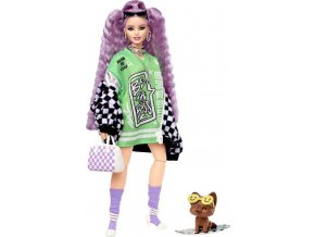 Barbie Extra Puppe in schwarz-weißer Rennwagejacke mit lila Haaren