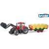 Bruder 03198 Traktor Case IH Optum 300 CVX s čelním nakladačem a přepravníkem na balíky
