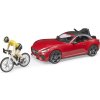 Bruder 03485 Sportovní auto Dodge s figurkou cyklistky a kolem