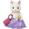 Sylvanian Families 6003 Město - Hedvábná kočka ve fialových šatech s kabelkou