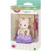 Sylvanian Families 6003 Město - Hedvábná kočka ve fialových šatech s kabelkou