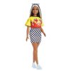 Barbie modelka 179 ohnive tricko a kostkovana sukne 1