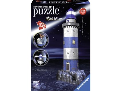 Ravensburger 12577 Puzzle 3D Maják v príboji nočnej edície 216 dielikov