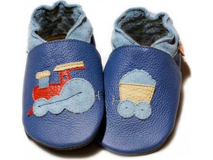 Liliputi kožené capáčky vláčik modré