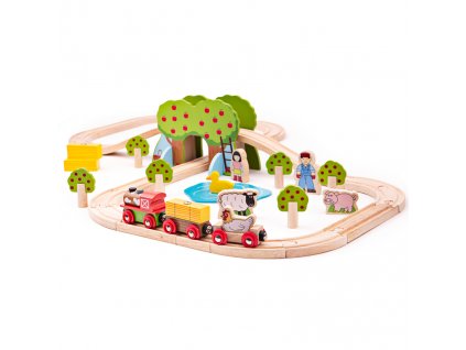 BIGJIGS RAIL Drevená vlaková trať farma