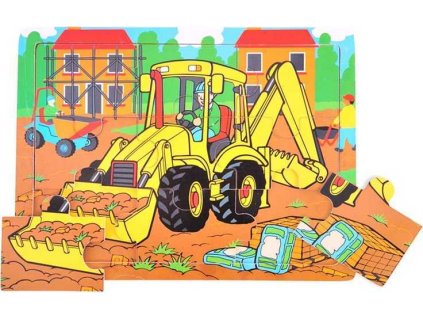 Bigjigs Toys Dřevěné puzzle bagr 9 dílků