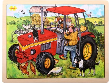Bigjigs Toys Dřevěné puzzle traktor 24 dílků