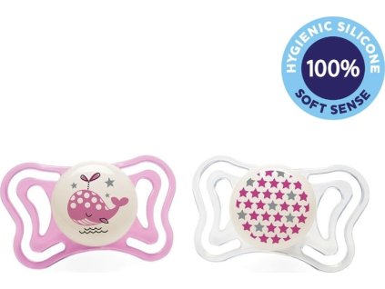 CHICCO Šidítko Physio Light silikonové noční 2-6m dívka 2 ks