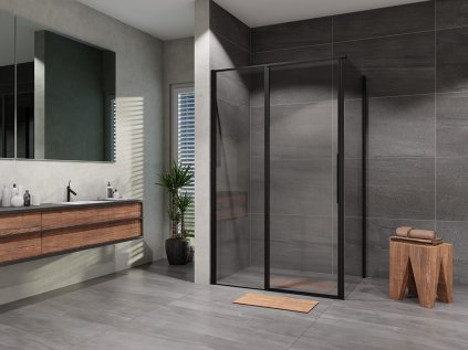 Sprchový kút 140x90 cm Lusso Slim Black otvárací, číre sklo