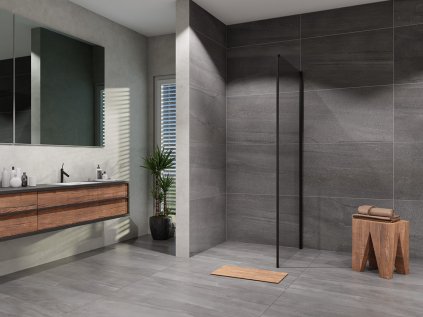 Sklenená sprchová bočná stena Lusso Slim Black 80 cm, číre sklo