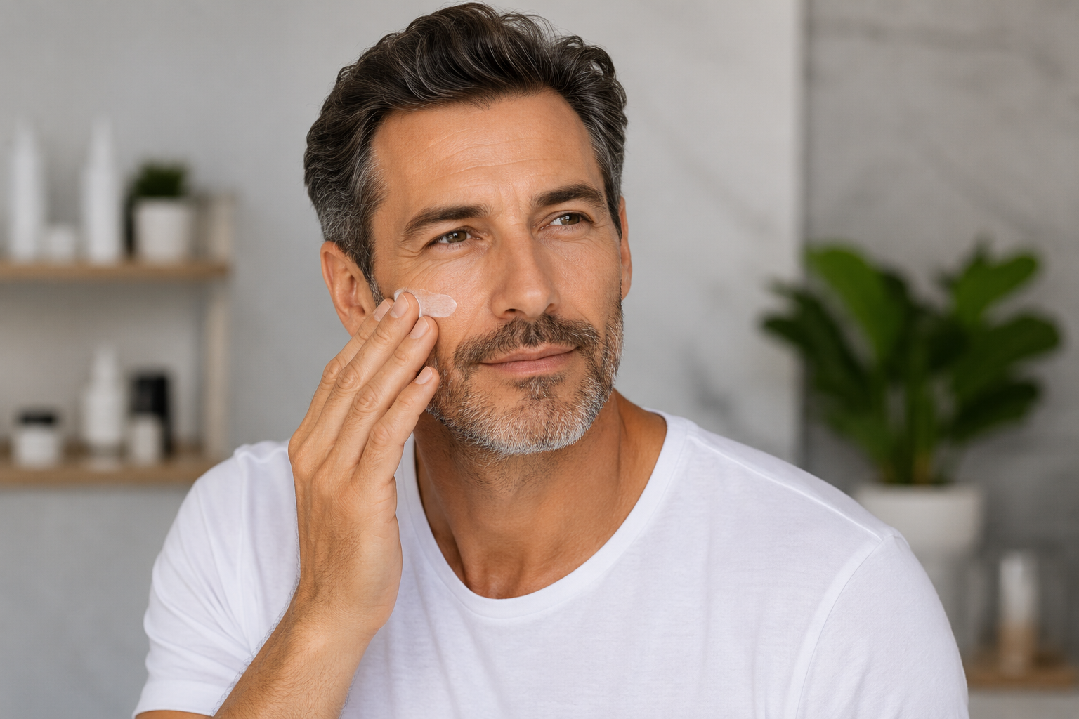 Muž pri anti-age starostlivosti s CAPRADERM Platinum GC