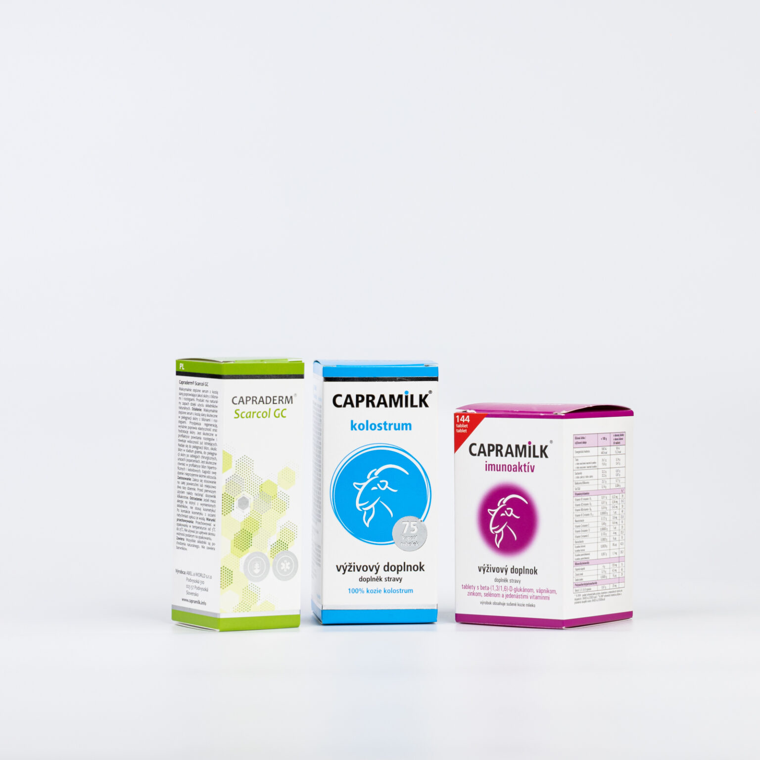 Scarcol GC, CAPRAMILK kolostrum a Imunoaktív v balíčku pre pokožku