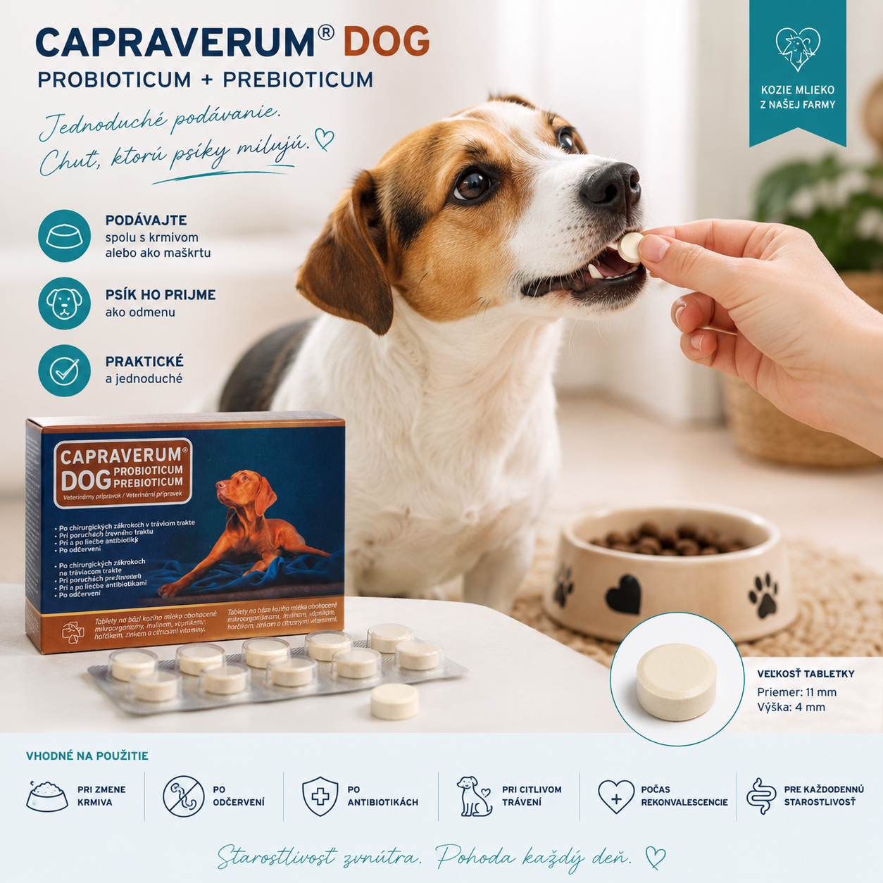 Jednoduché podávanie CAPRAVERUM Dog Probioticum Prebioticum