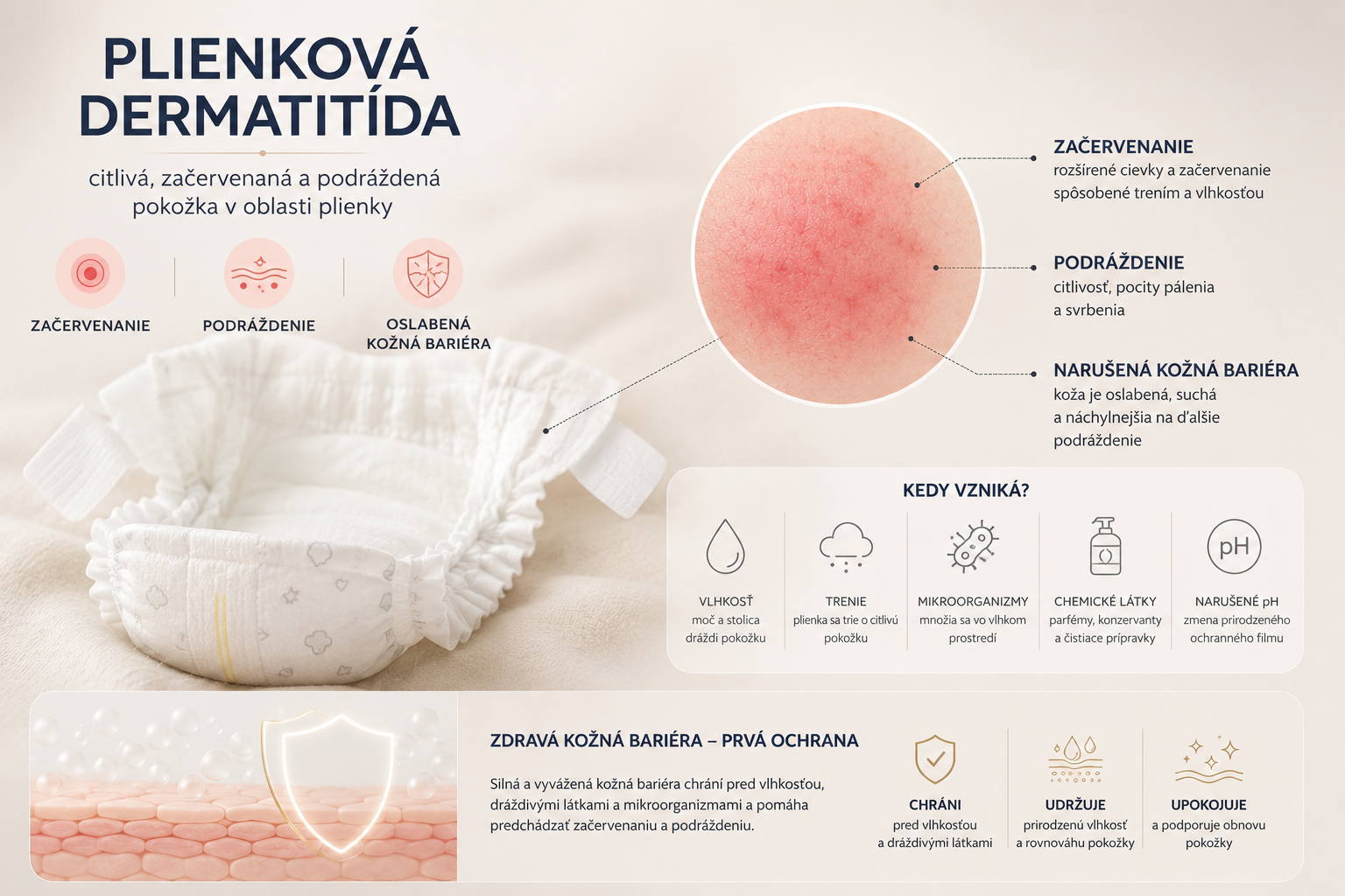 Plienková dermatitída a začervenanie pokožky v oblasti plienok
