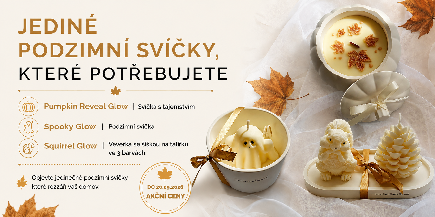 Podzimní svíčky, svíčka dýně, přírodní vosk svíčky, duch, veverka, šišky