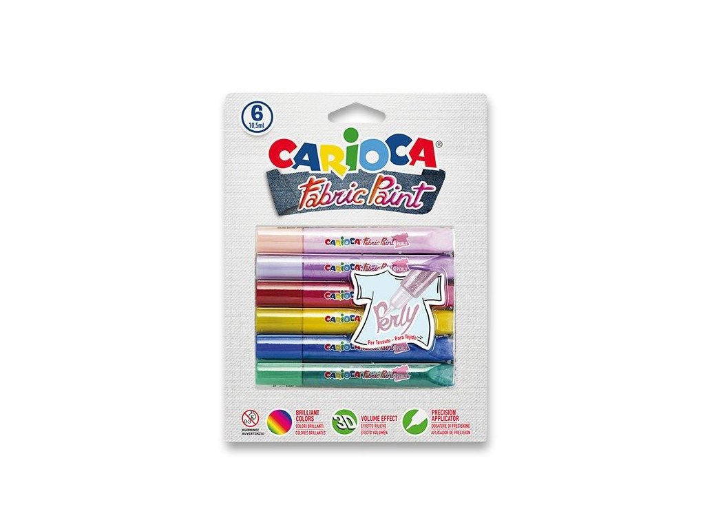 Carioca, farby na textil Fabric Paint Perly, 6 ks sada