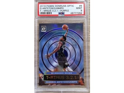 2019-20 Panini Donruss Optic Giannis Antetokounmpo Milwaukee Bucks T-Minus 3, 2, 1 Purple Parallel PSA 9 (L)