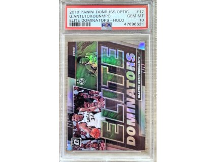 2019-20 Panini Donruss Optic Giannis Antetokounmpo Milwaukee Bucks Elite Dominators Holo Parallel PSA 10 (L)