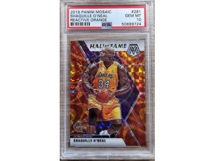 2019-20 Panini Mosaic Shaquille O'Neal Los Angeles Lakers Hall Of Fame Reactive Orange Parallel PSA 10 (L)