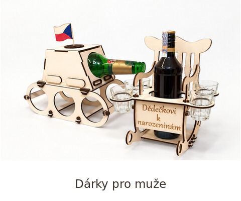 Originální dřevěné dárky pro muže – tank a křeslo na láhev