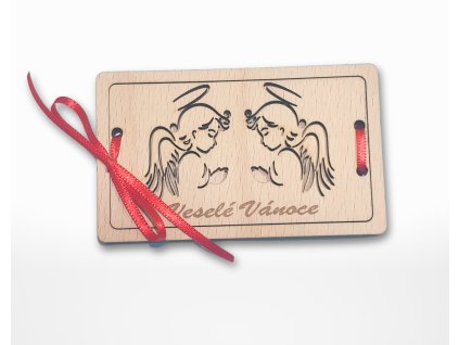 obalka dřevo na dárkovou kartu anděle
