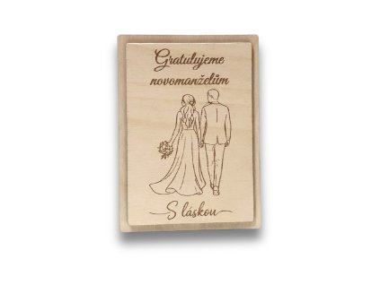 Dřevěná obálka na kartu ke svatbě | Gratulujeme novomanželům – Cardum